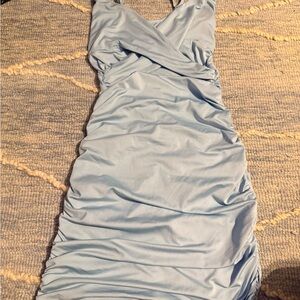 Elegant Light Blue Ruched Dress